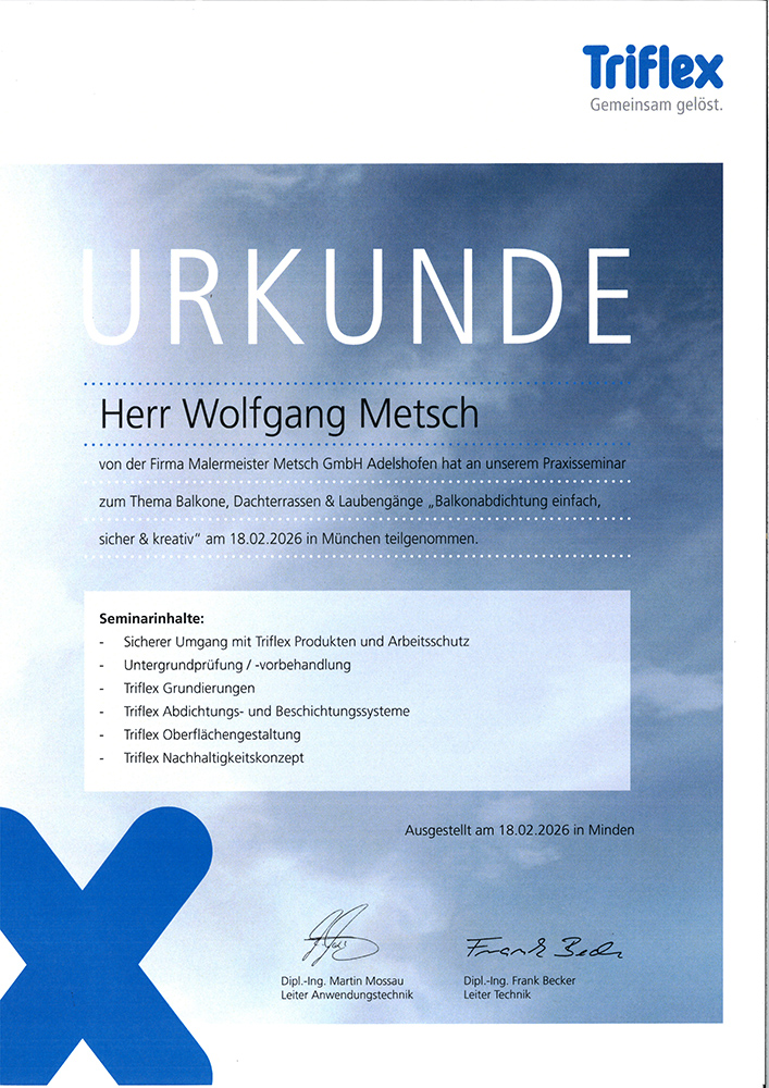 Auszeichnung Malermeister Metsch – Urkunde 15