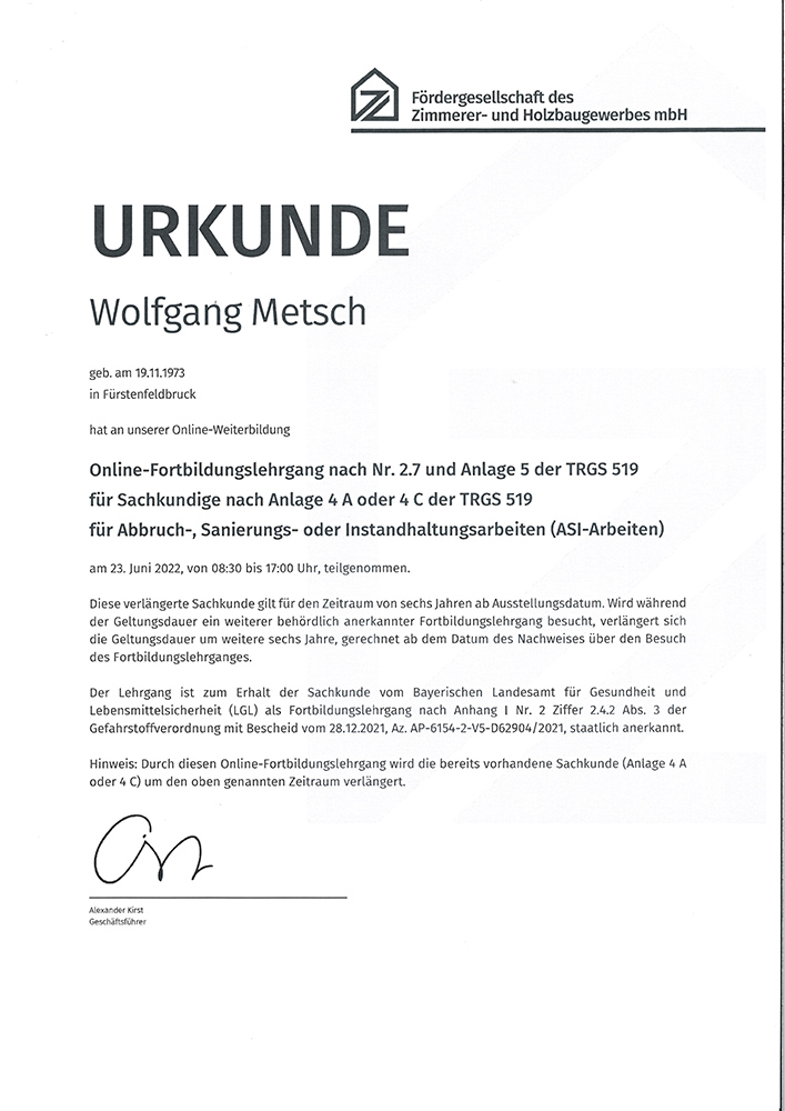 Auszeichnung Malermeister Metsch – Urkunde 16